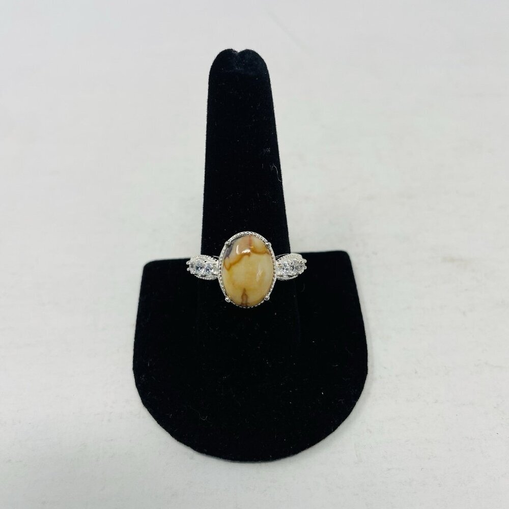 Venus Jasper & Simulated Diamond Size 10 925 Sterling Silver Ring 6.23 cts. 5023